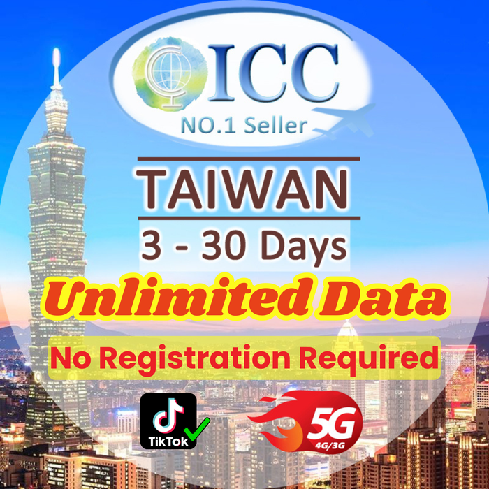 ICC SIM Card - Taiwan 3-30 Days Unlimited Data| No registration required| Daily Data| Unlimited 5G/4G