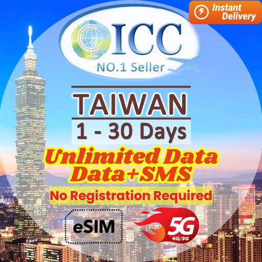 ICC eSIM Taiwan 1-30 Days Unlimited Data| NO Registration Required| Total Data| Unlimited 5G/4G Data| Data+SMS* Plan Can use TIktok