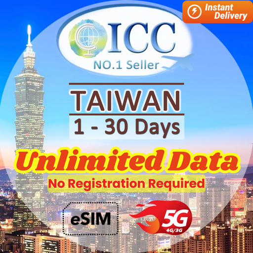 ICC eSIM Taiwan 1-30 Days Unlimited Data| NO Registration Required| Daily Data| Unlimited 5G/4G Data