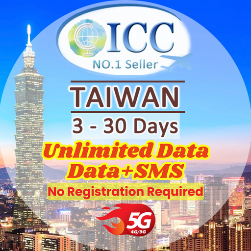 ICC SIM Card - Taiwan 3-30 Days Unlimited Data | No registration required| Total Data| Data+SMS* Plan can use Tiktok