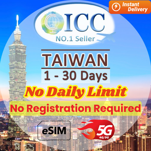 ICC eSIM Taiwan 1-30 Days NO Registration Required| Data+Call | Total Data| Unlimited 5G/4G Data| Data+SMS*/Call Plan Can use TIktok