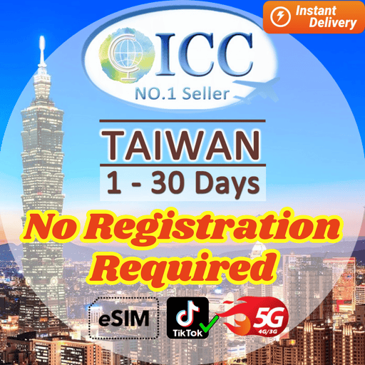ICC eSIM Taiwan 1-30 Days Unlimited Data| NO Registration Required| Daily Data| Unlimited 5G/4G Data