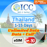 ICC eSIM - Thailand 1-15 Days Unlimited Data + Call* (Network: DTAC/Truemove)