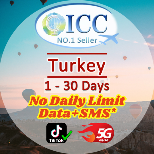 ICC SIM Card - Turkey 1-30 Days Data│Unlimited Data│Data+SMS│No Daily limit│Turkcell/Türk Telekom Network