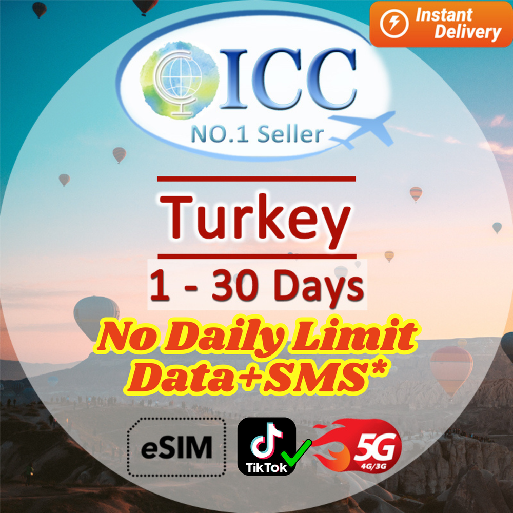 ICC eSIM - Turkey 1-30 Days | No Daily Limit| Data+SMS* | Unlimited Data | Turkcell/Türk Telekom Network