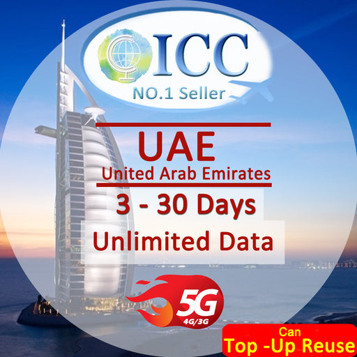 ICC SIM Card - United Arab Emirates (UAE) 3-30 Days Unlimited Data SIM/Dubai SIM Card