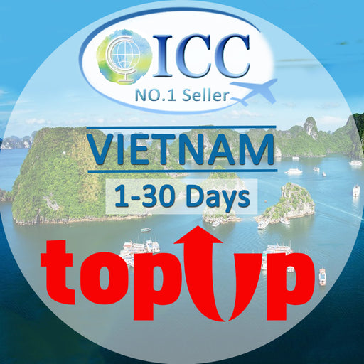 ICC-Top Up- Vietnam 1- 30 Days Unlimited Data| Total Data| No Daily Limit| Calendar Days Package