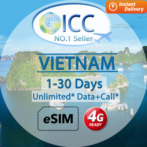 ICC eSIM - Vietnam 1-30 Days Data + Call* (24/7 auto deliver eSIM )