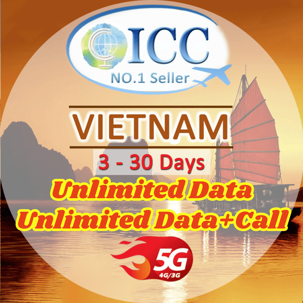 ICC SIM Card - Vietnam 3-30 Days Data SIM| Unlimited Data| Daily Data| Total Data|Data+Call|Can Top up reuse*