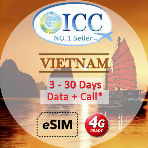 ICC eSIM - Vietnam 1-30 Days Data + Call* (24/7 auto deliver eSIM )