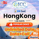 ICC SIM Card - HK 1-30 Days Unlimited Data| Data + Call| No registration required