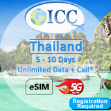 ICC eSIM - Thailand 5-10 Days Unlimited Data + Call* (Network: AIS) Thailand Local eSIM plan *Registration Required*