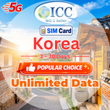 ICC SIM Card -  Korea 3-30 Days Unlimited Data SIM (Daily 500MB/1GB/2GB/3GB/Unlimited 5G/4G*) · SKT Telecom