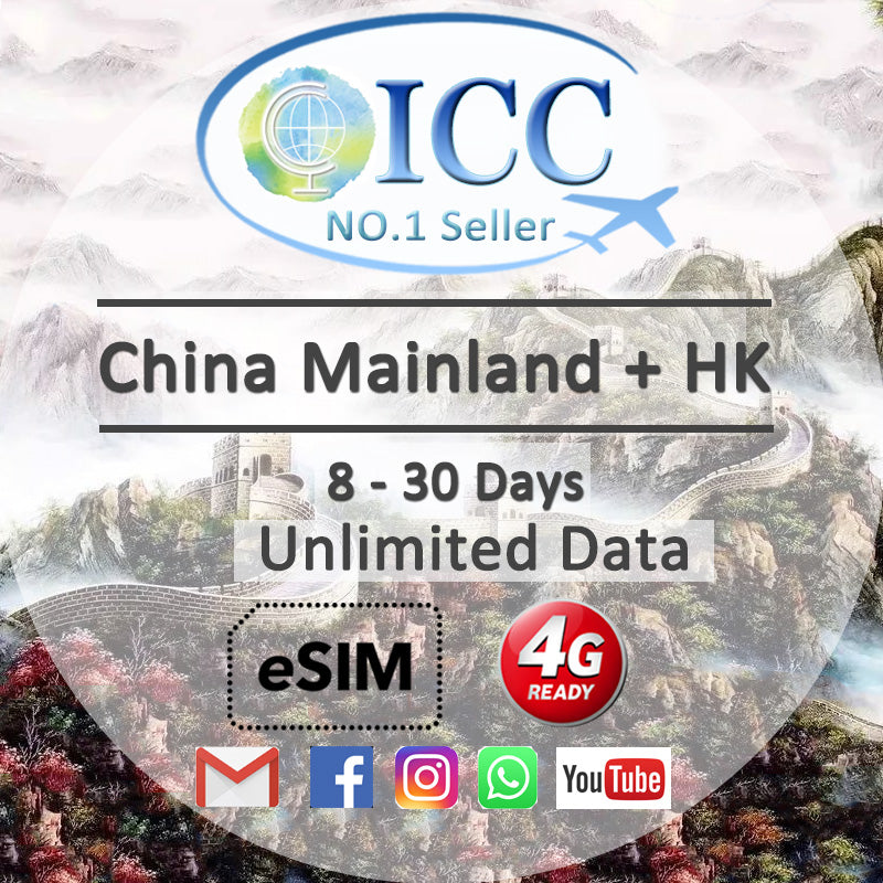 ICC eSIM - China Mainland, HK 3-30 Days Unlimited Data - China Mobile ...