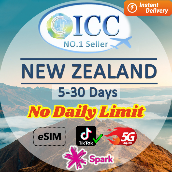 ICC eSIM - New Zealand 5-30 Days Unlimited Data/Support Tiktok
