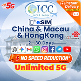 ICC eSIM - China Mainland, HK & Macau 2-30 Days Unlimited Data-China Unicom Network | Good for Xinjiang