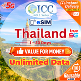 ICC eSIM - Thailand 1-30 Days Unlimited Data| Daily Data| Can top up reuse
