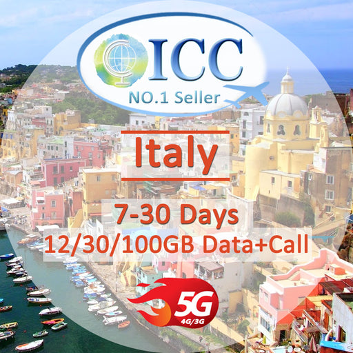 ICC SIM Card - Italy 7-30 Days 12GB/30GB/100GB Data + Local Call + Int'l Call