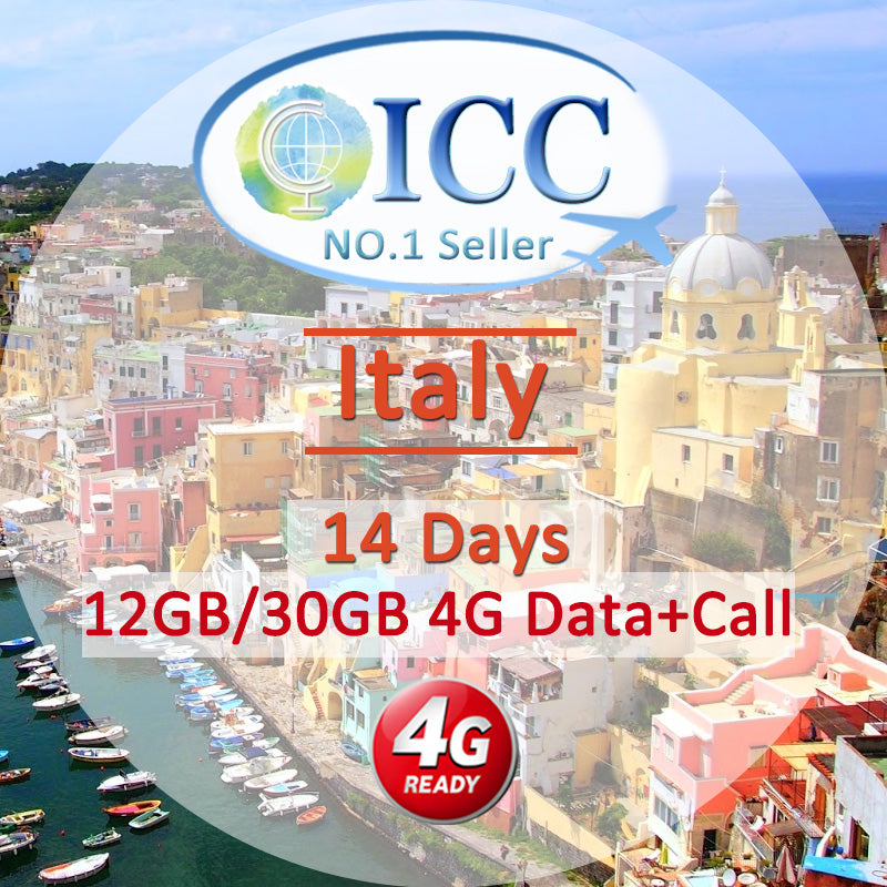 ICC SIM Card - Italy 14 Days 12GB/30GB 4G Data + Local Call + Int'l Call