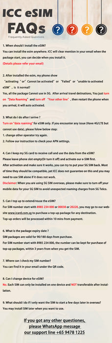ICC eSIM - Korea 3-30 Days Unlimited Data-Can top up and reuse (24/7 auto deliver eSIM )