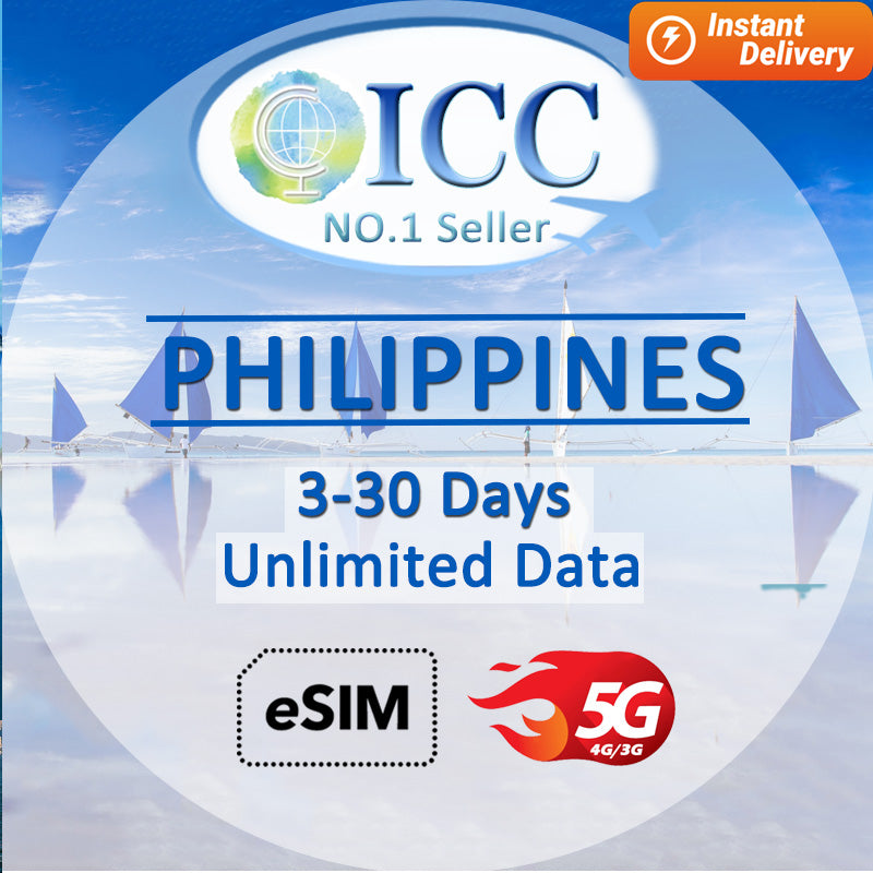 ICC eSIM - Philippines 3-30 Days Unlimited Data (24/7 auto deliver eSIM ) Daily plan can top up reuse
