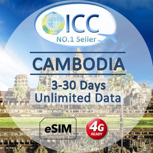 ICC eSIM - Cambodia 3-30 Days Unlimited Data (24/7 auto deliver eSIM )