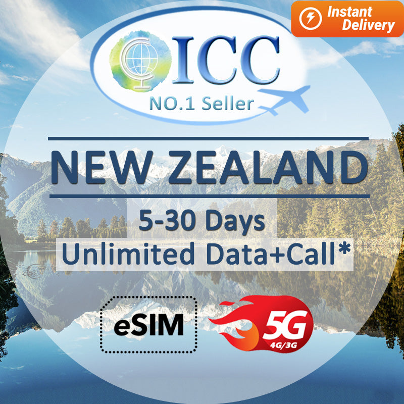 ICC eSIM - New Zealand 5-30 Days Unlimited Data (24/7 auto deliver eSIM ) Daily plan Can top up reuse
