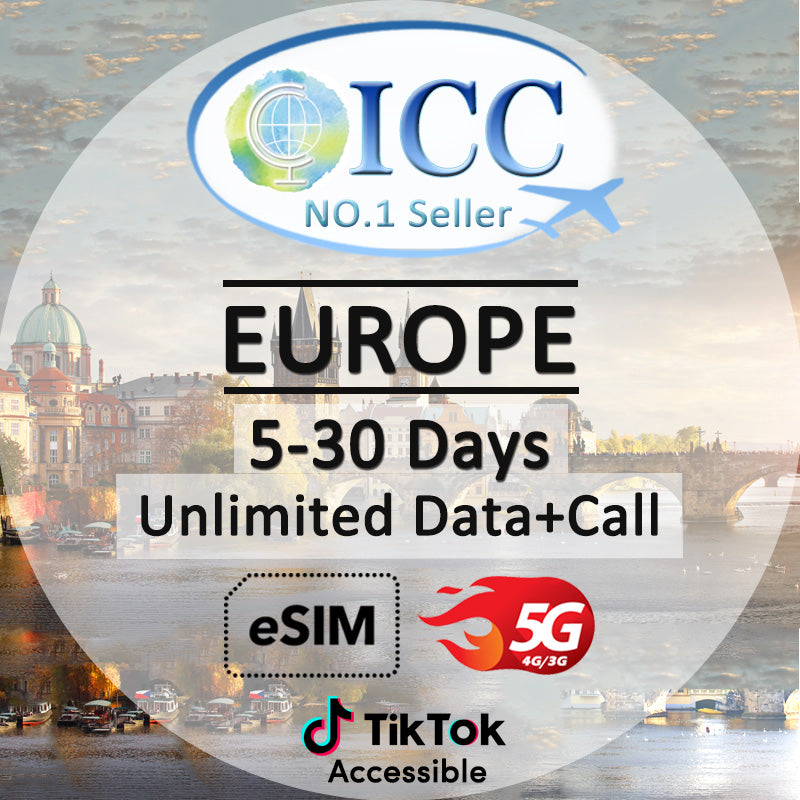 ICC eSIM - Europe EU-B 5-30 Days Unlimited Data + Call (24/7 auto deliver eSIM )