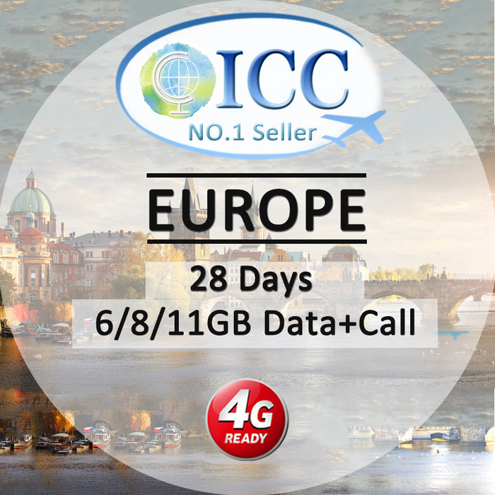 ICC SIM Card - EU-M Europe 28 Days 6GB/8GB/11GB 4G Data + Call/Germany