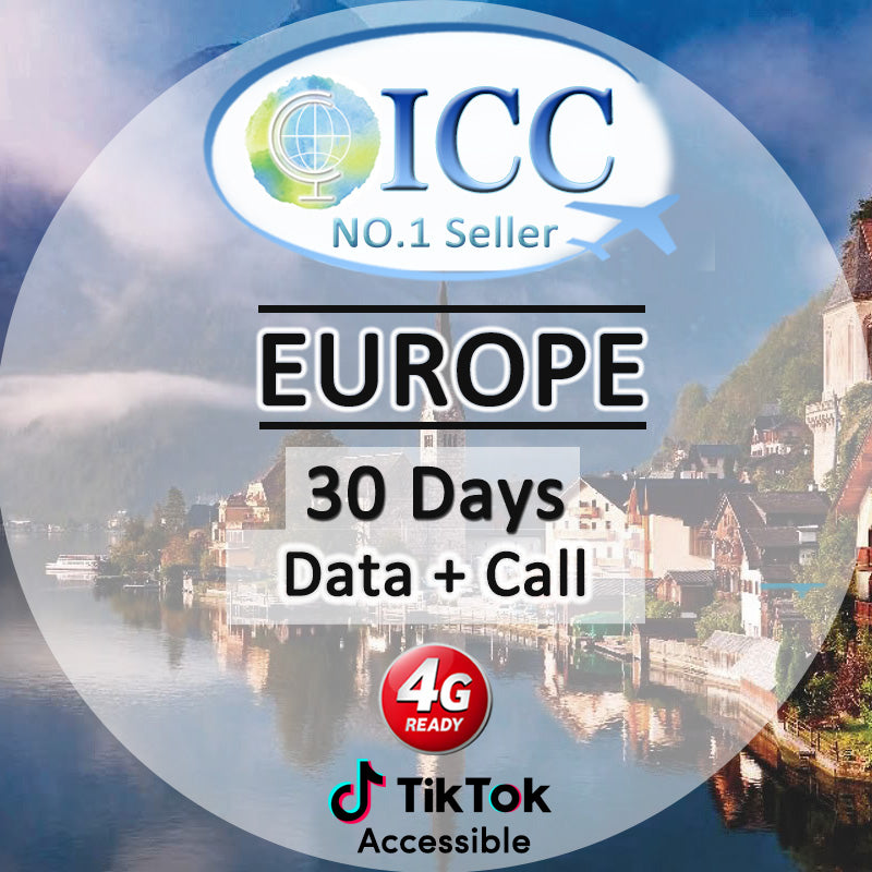 ICC SIM Card - EU-A Europe+UK 30 Days 10GB/30GB*/60GB*/Unlimited 5G/4G Data + Call