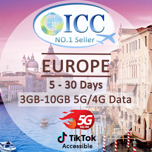 ICC SIM Card - Europe EU-C 5-30 Days 3GB/6GB/10GB 5G/4G Data