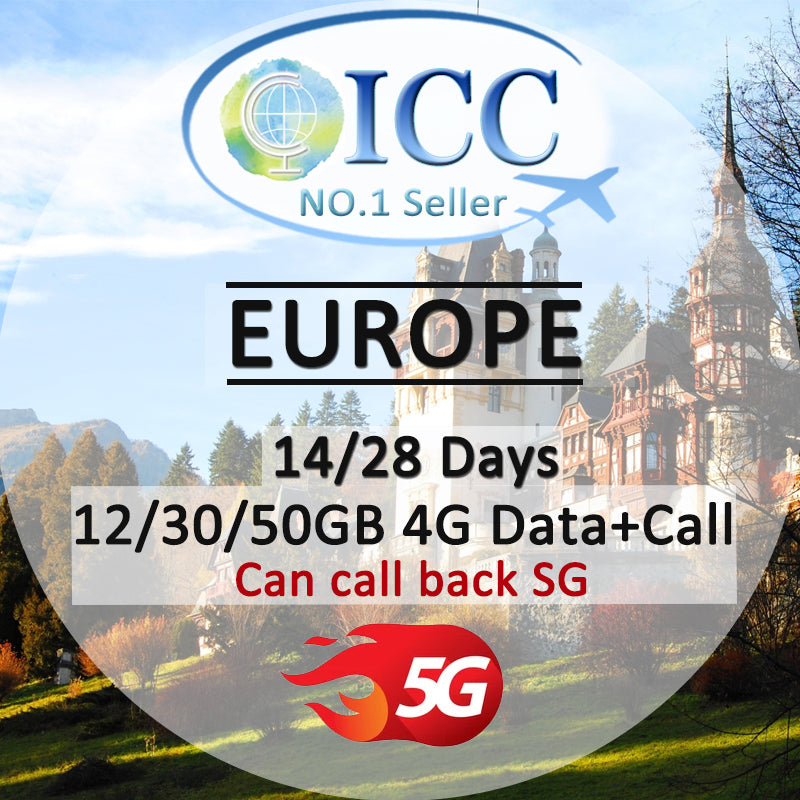 ICC SIM Card - Europe EU-C 14 Days 12GB/30GB 4G Data + Local Call + Int'l Call