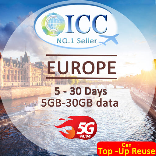 ICC SIM Card - Europe EU-D 5-30 Days 5GB/6GB/10GB/20GB/30GB - Include Russia & Balkans