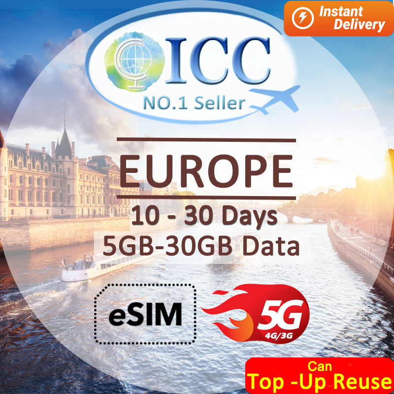 ICC eSIM - Europe EU-D 1-30 Days 5GB-30GB Data SIM - Include Turkey/Balkans*