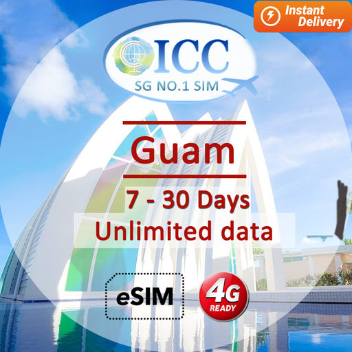 ICC eSIM - Guam 7-30 Days Unlimited Data (24/7 auto deliver eSIM )