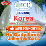 ICC SIM Card - Korea 3-30 Days Unlimited Data (No Daily Limit)