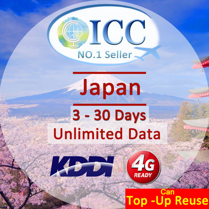 ICC SIM Card - Japan 3-30 Days Unlimited Data- KDDI(Can top up and reuse)