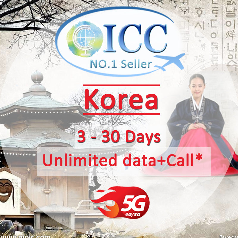 ICC SIM Card - Korea 5-30 Days Unlimited Data + Call* - SKT Telecom
