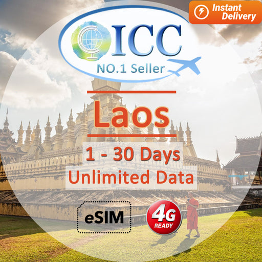 ICC eSIM - Laos 5-8 Days Unlimited Data SIM (24/7 auto deliver eSIM )