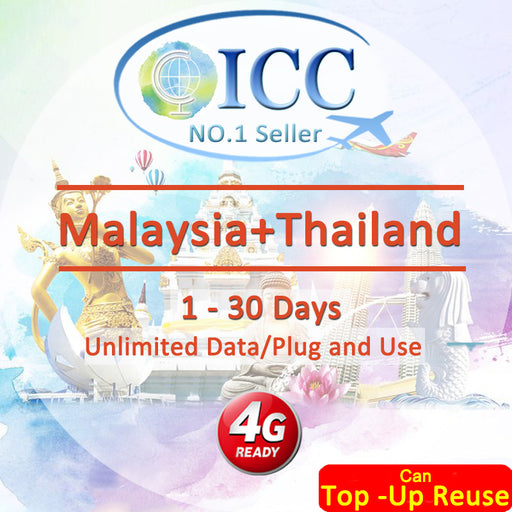ICC SIM Card - Malaysia & Thailand 1-30 Days Unlimited Data (Can top up reuse)