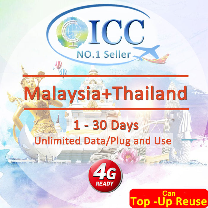 ICC SIM Card - Malaysia & Thailand 1-30 Days Unlimited Data (Can top up reuse)