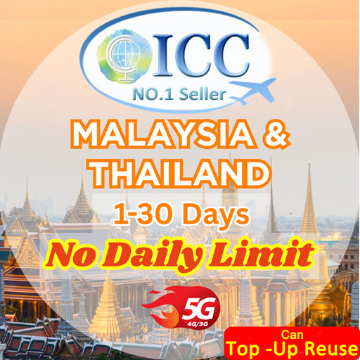 ICC SIM Card - Malaysia & Thailand 1-30 Days Total High Speed + Unlimited Data (No daily limit)- Can Top Up Reuse