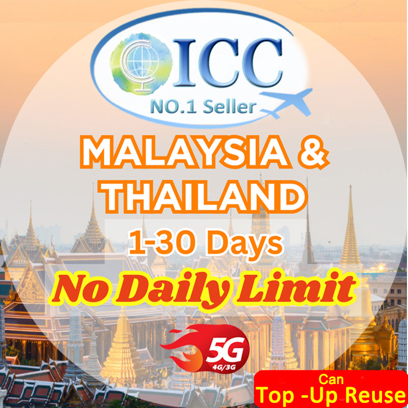 ICC SIM Card - Malaysia & Thailand 1-30 Days Total High Speed + Unlimited Data (No daily limit)- Can Top Up Reuse