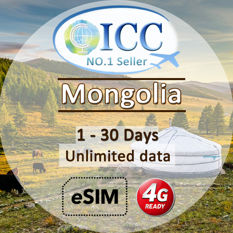 ICC eSIM - Mongolia 1-30 Days Unlimited Data SIM (24/7 auto deliver eSIM )