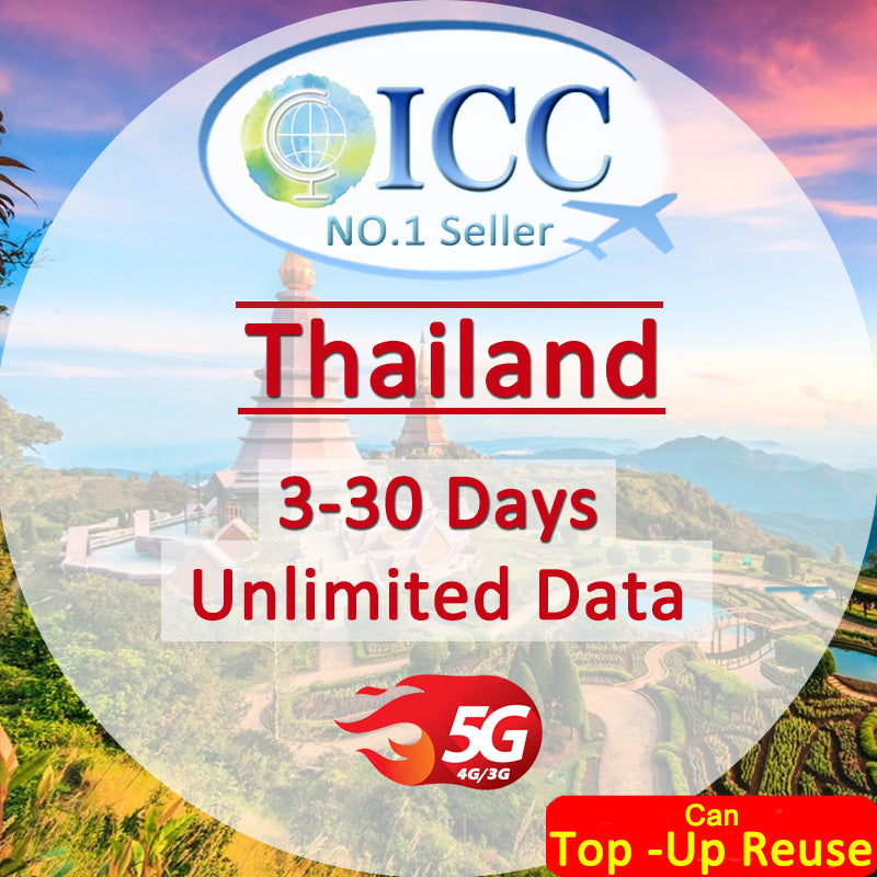 ICC SIM Card - Thailand 3-30 Days Unlimited Data (Can top up reuse)- Truemove network