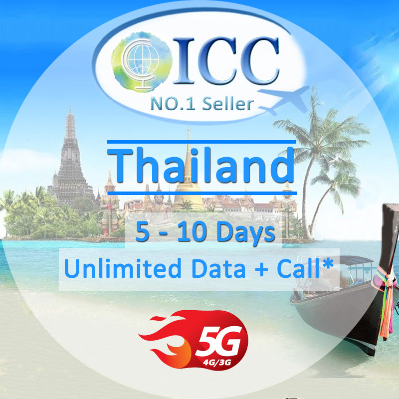 ICC SIM Card - Thailand 5-10 Days Unlimited Data - Truemove/AIS/DTAC
