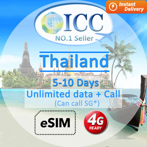 ICC eSIM - Thailand 2-30 Days Unlimited Data + Call* (AIS/DTAC) (24/7 auto deliver eSIM )