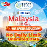 ICC SIM Card - Malaysia 1-30 Days Unlimited 5G/4G Data (No daily limit*)