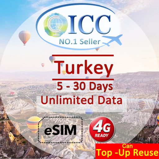 ICC eSIM - Turkey 1-30 Days Unlimited Data (Can top up reuse) (24/7 auto deliver eSIM )