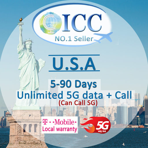 ICC SIM Card - USA 5-90 Days Unlimited 5G/4G Data + Locall Call/Int'l Call-T-mobile Network